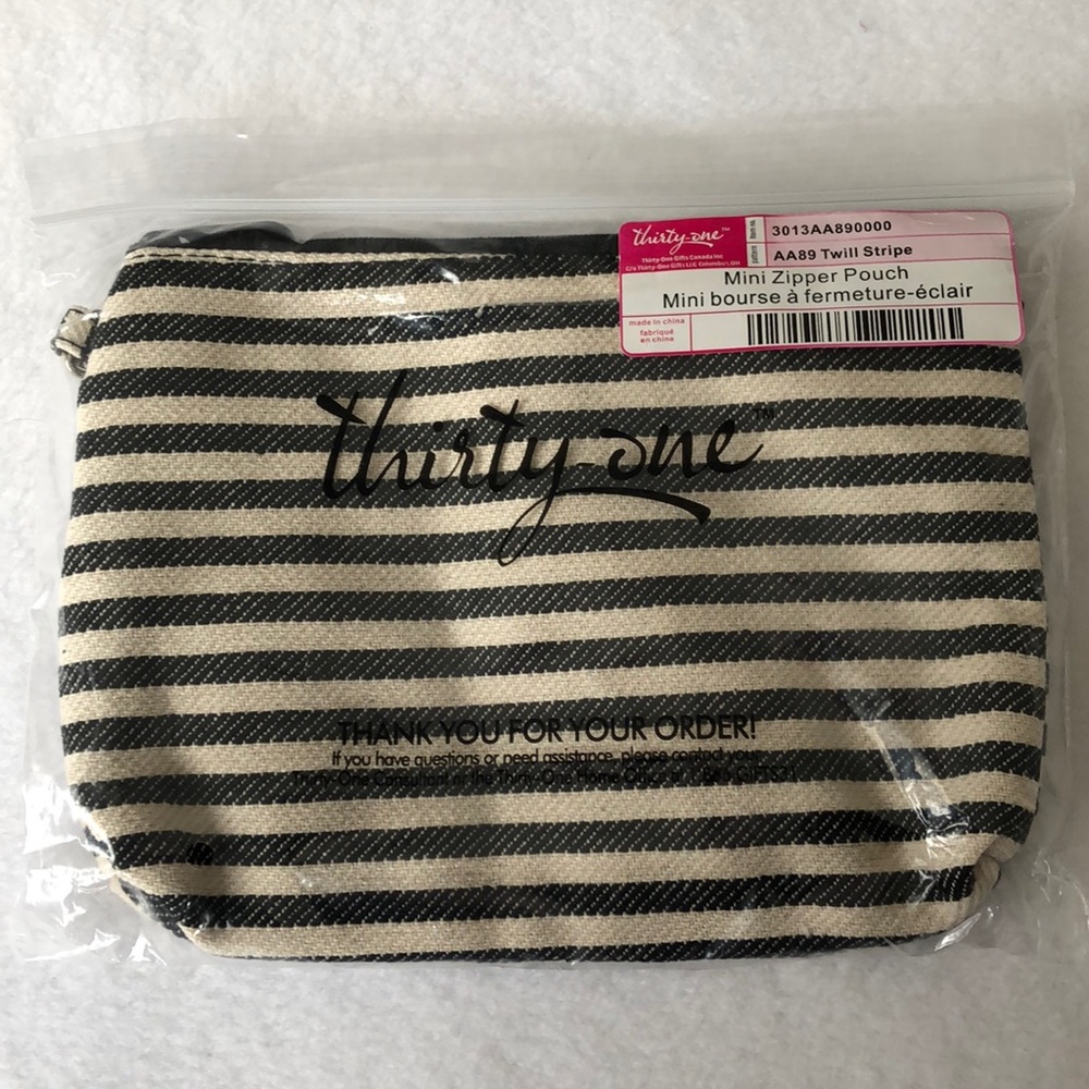 NET Thirty-One Mini Zipper Pouch in Twill Stripe